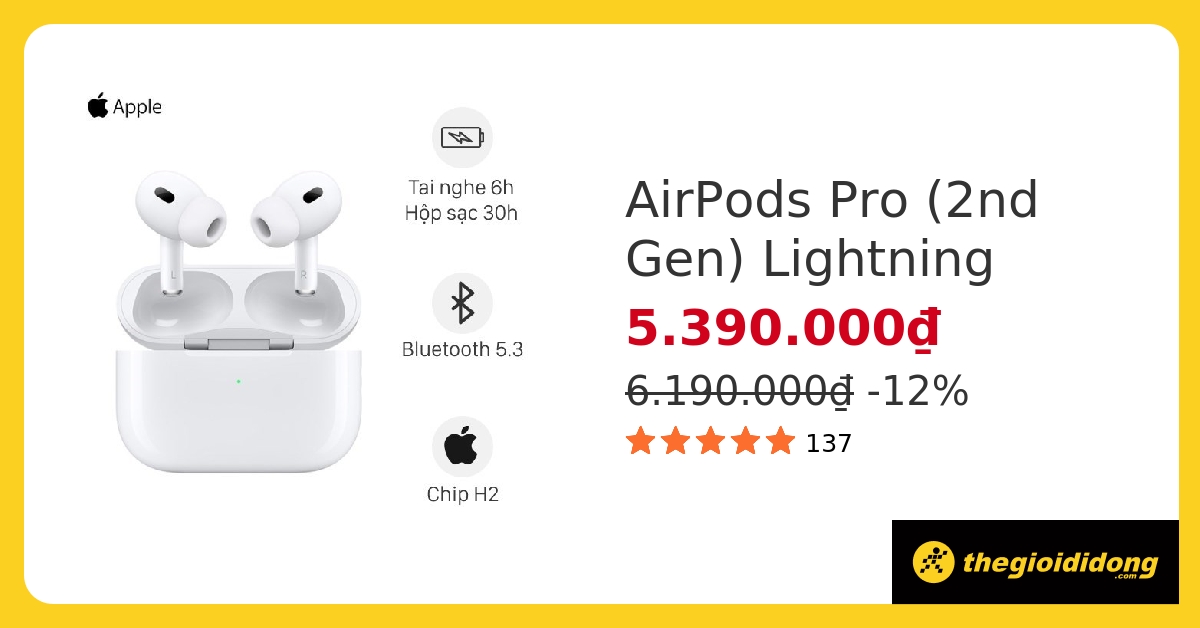 Tai nghe Bluetooth AirPods Pro (2nd Gen) MagSafe Charge Apple MQD83 hover