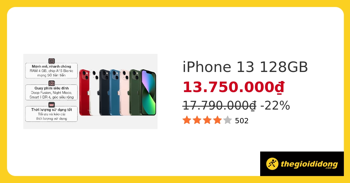 iPhone 13 128GB giá rẻ nhất, Pin 3240, Màn hình 6.1