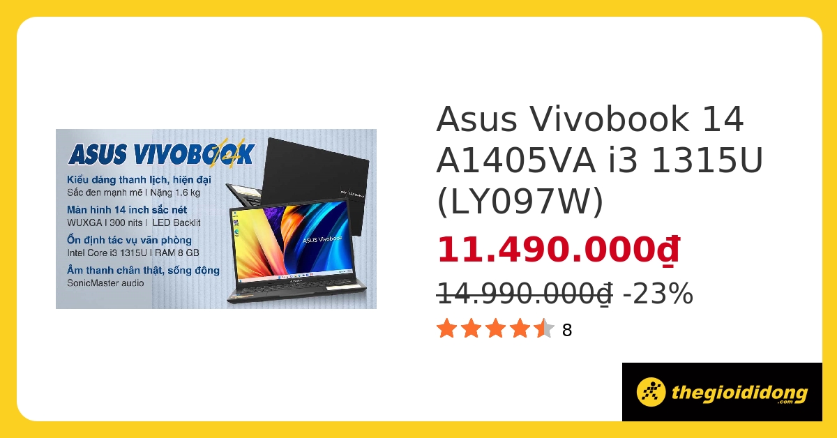 Laptop Asus Vivobook 14 A1405VA i3 1315U/8GB/512GB/Win11 (LY097W) hover