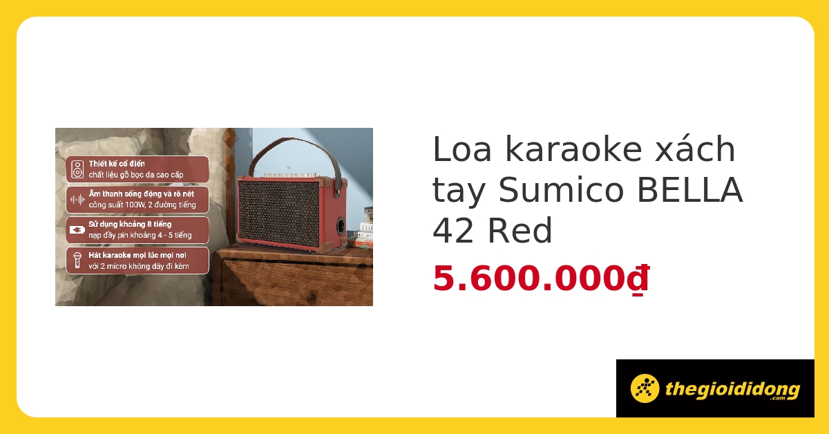 Loa karaoke xách tay Sumico BELLA 42 Red 100W hover