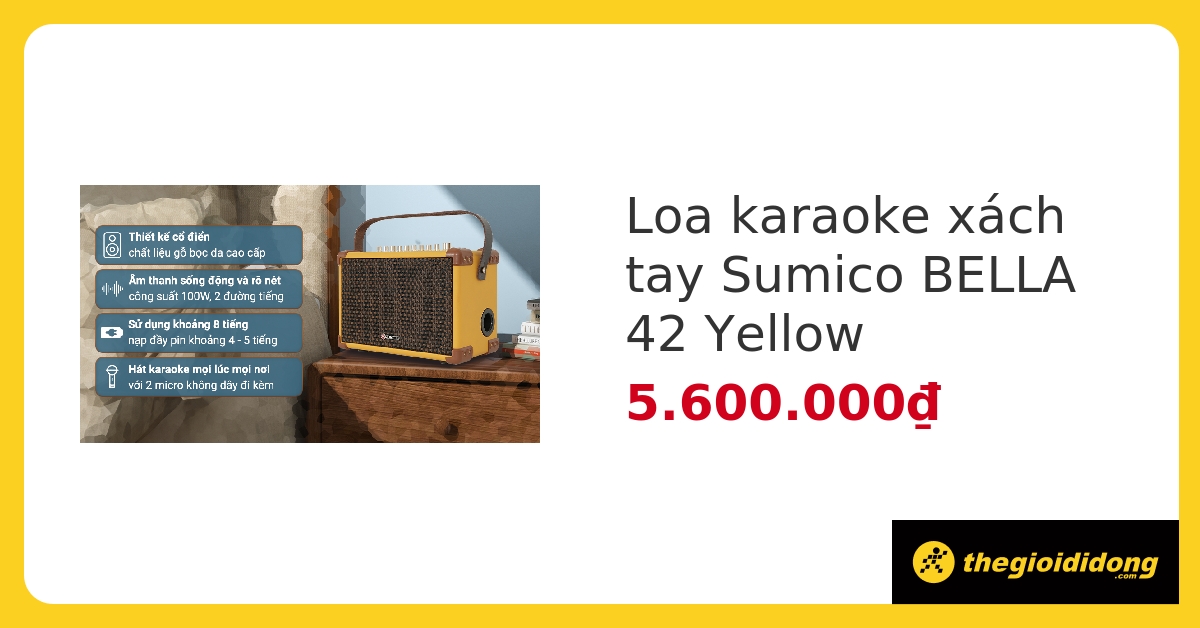 Loa karaoke xách tay Sumico BELLA 42 Yellow 100W hover