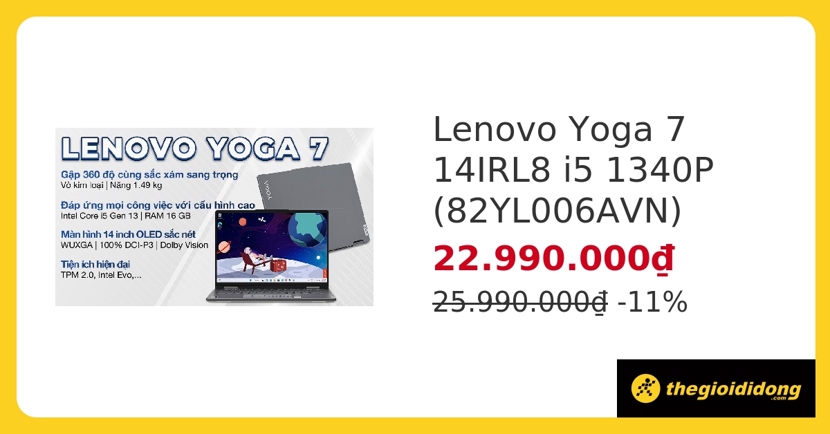 Laptop Lenovo Yoga 7 14IRL8 i5 1340P/16GB/512GB/Touch/Pen/OfficeHS/Win11 (82YL006AVN) hover