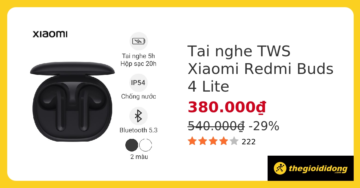 Tai nghe Bluetooth TWS Xiaomi Redmi Buds 4 Lite hover