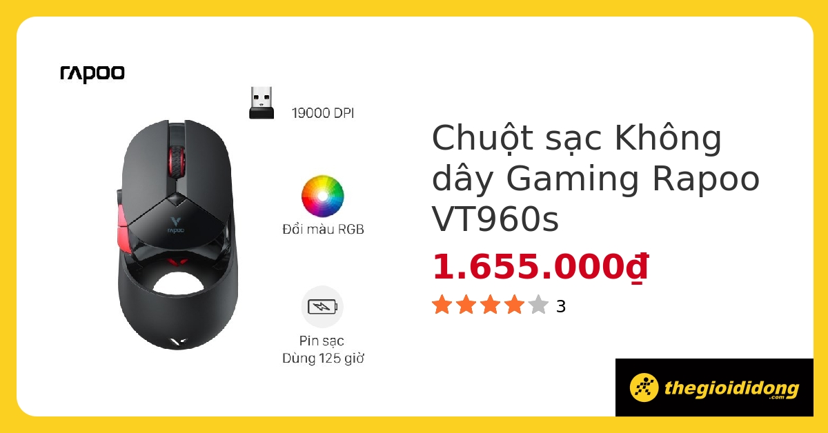 Chuột không dây Gaming Rapoo VT960s hover