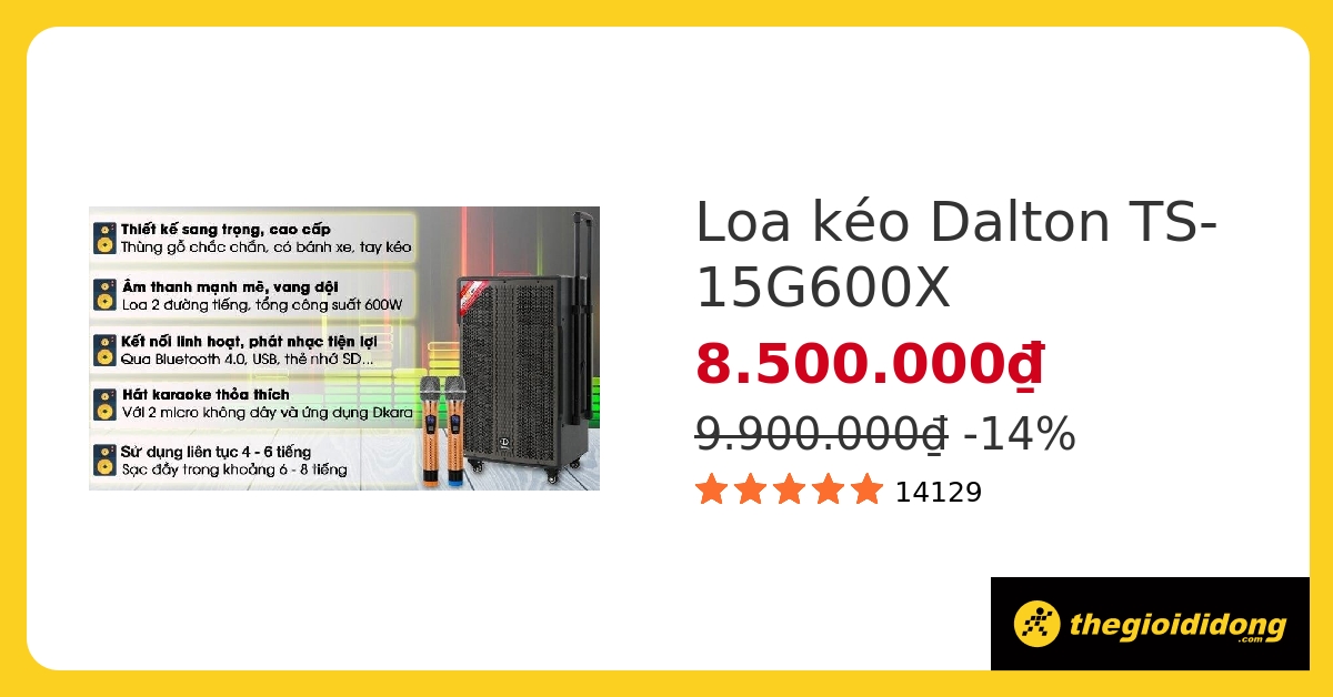 Loa kéo Karaoke Dalton TS-15G600X 600W hover