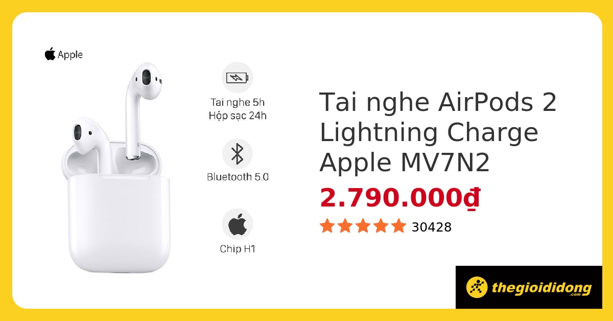 Tai nghe Bluetooth AirPods 2 Apple MV7N2 - Imei - giá rẻ, chính hãng