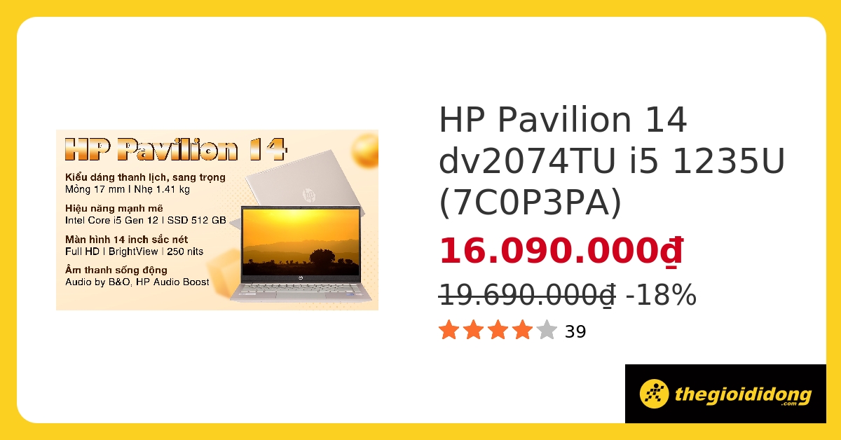 Laptop HP Pavilion 14 dv2074TU i5 1235U/8GB/512GB/Win11 (7C0P3PA) hover