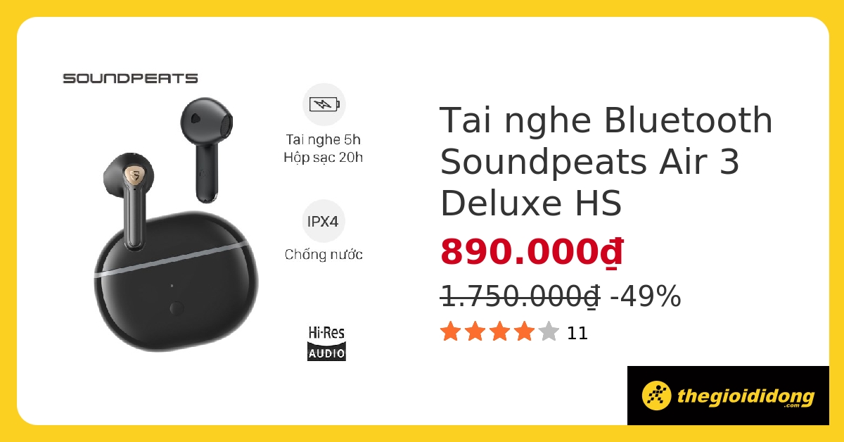 Tai nghe Bluetooth Soundpeats Air 3 Deluxe HS hover