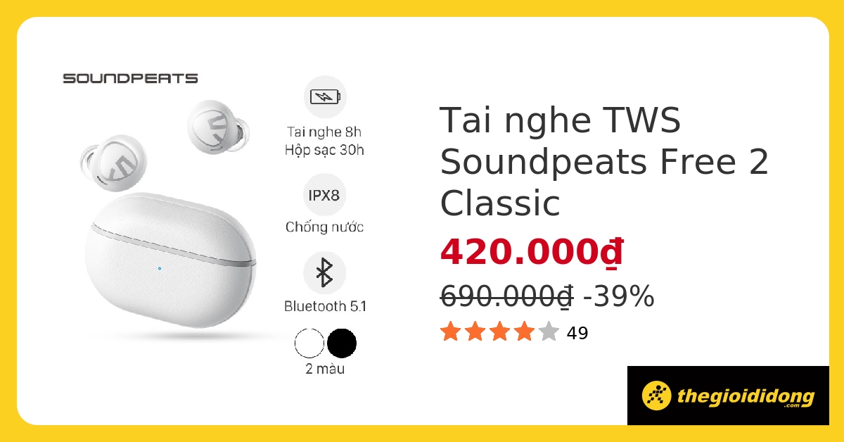 Tai nghe Bluetooth Soundpeats Free 2 Classic hover