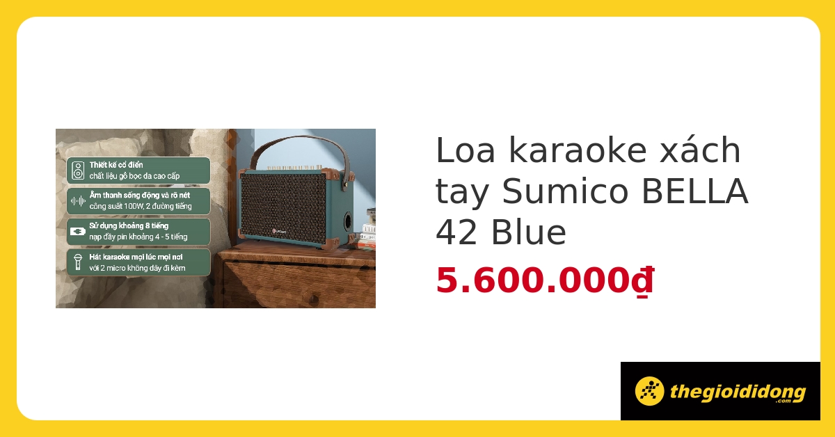 Loa karaoke xách tay Sumico BELLA 42 Blue 100W hover