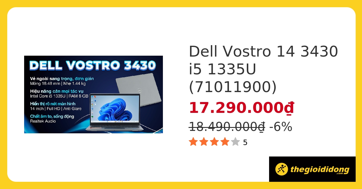 Laptop Dell Vostro 3430 i5 1335U/8GB/512GB/OfficeHS/Win11 (71011900) hover