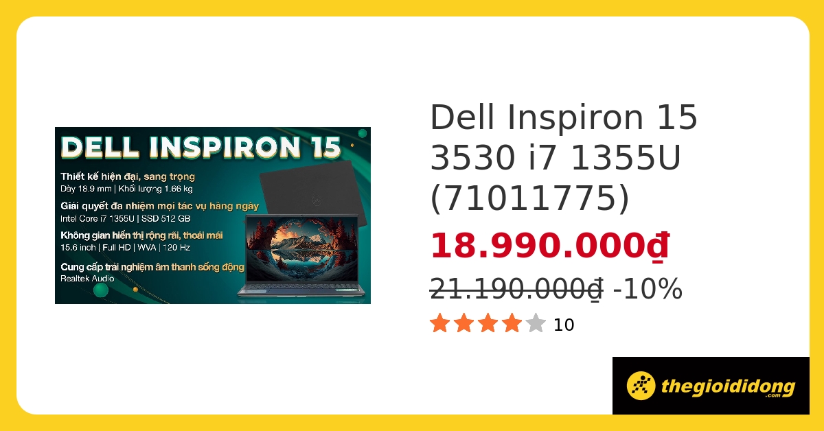 Laptop Dell Inspiron 15 3530 i7 1355U/8GB/512GB/120Hz/OfficeHS/Win11 (71011775) hover