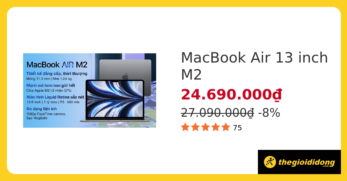 Laptop Apple MacBook Air 13 inch M2 2022 8-core CPU/8GB/256GB/8-core GPU hover