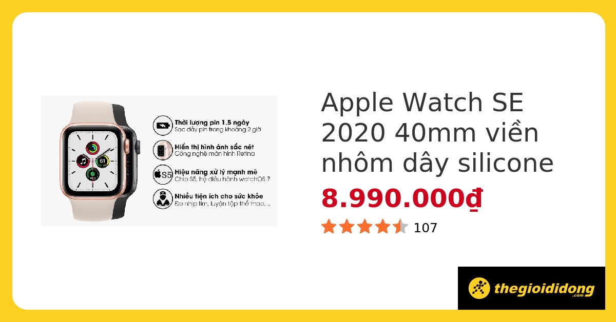 Đồng hồ Apple Watch SE 40mm dây cao su - chính hãng, trả góp
