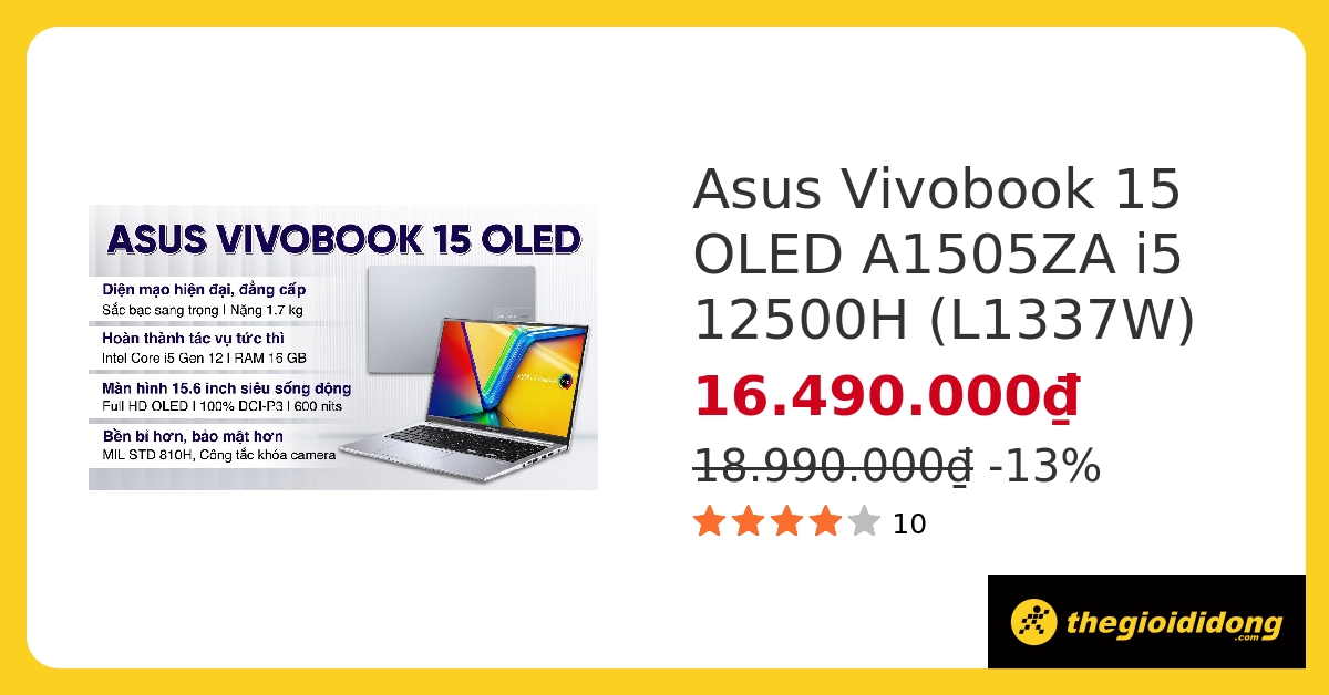 Laptop Asus Vivobook 15 OLED A1505ZA i5 12500H/16GB/512GB/Win11 (L1337W) hover