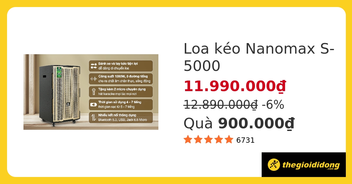 Loa kéo karaoke Nanomax S-5000 1350W hover