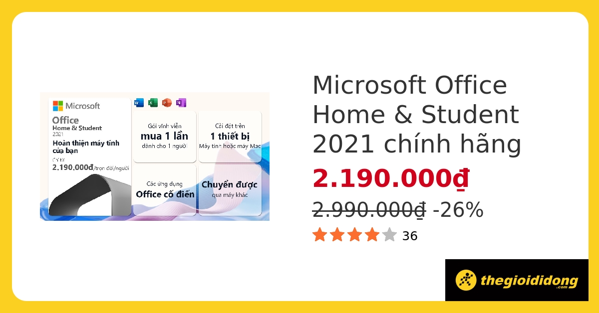Office Home & Student 2021 For PC/Mac Vĩnh Viễn All Languages -