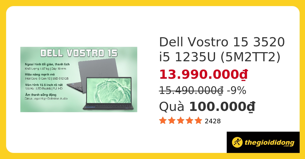 Laptop Dell Vostro 15 3520 i5 1235U/8GB/512GB/120Hz/OfficeHS/Win11 (5M2TT2) hover