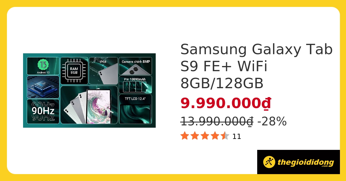 Galaxy Tab S9 WiFi (8GB/128GB) giảm 5 triệu, trả góp 0%