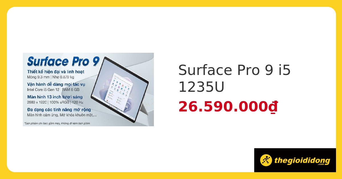 Laptop Surface Pro 9 i5 1235U/8GB/128GB/Touch/120Hz/Win11 hover