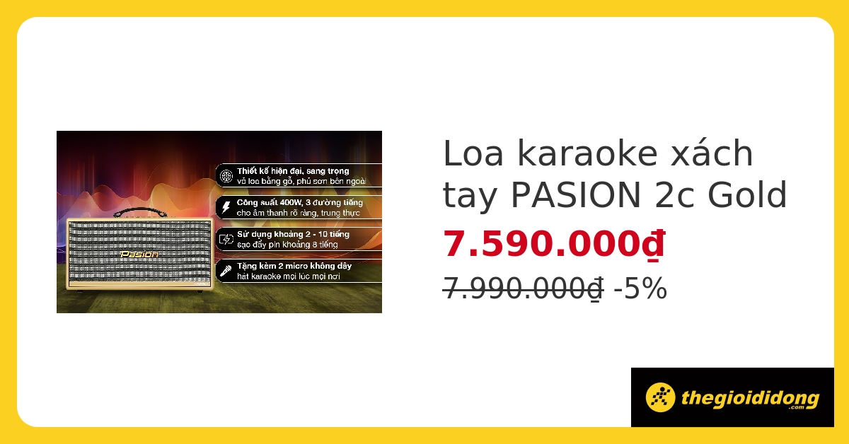 Loa karaoke xách tay PASION 2c Gold 400W hover