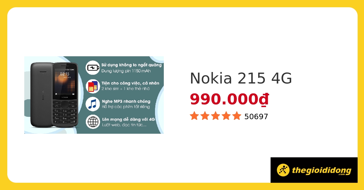 Mua Nokia 215 4G - Chính hãng, giá rẻ, giao hàng tận nơi