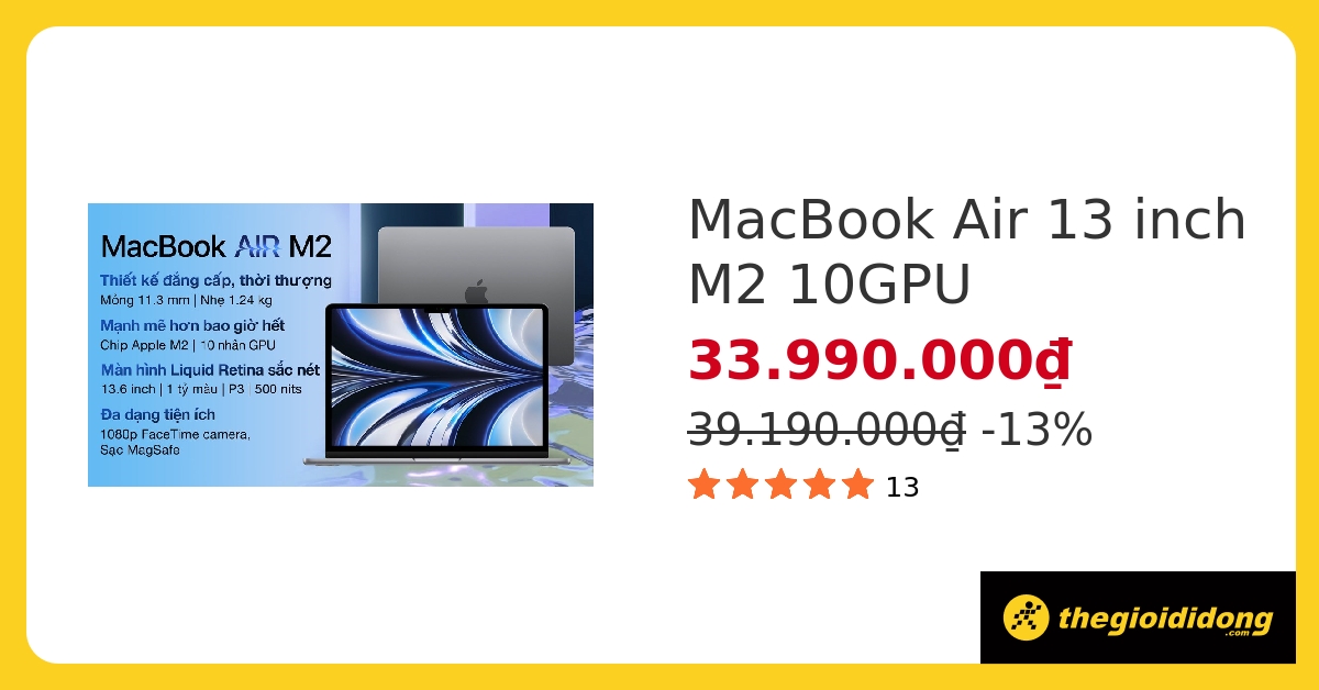 Laptop Apple MacBook Air 13 inch M2 2022 8-core CPU/16GB/512GB/10-core GPU hover