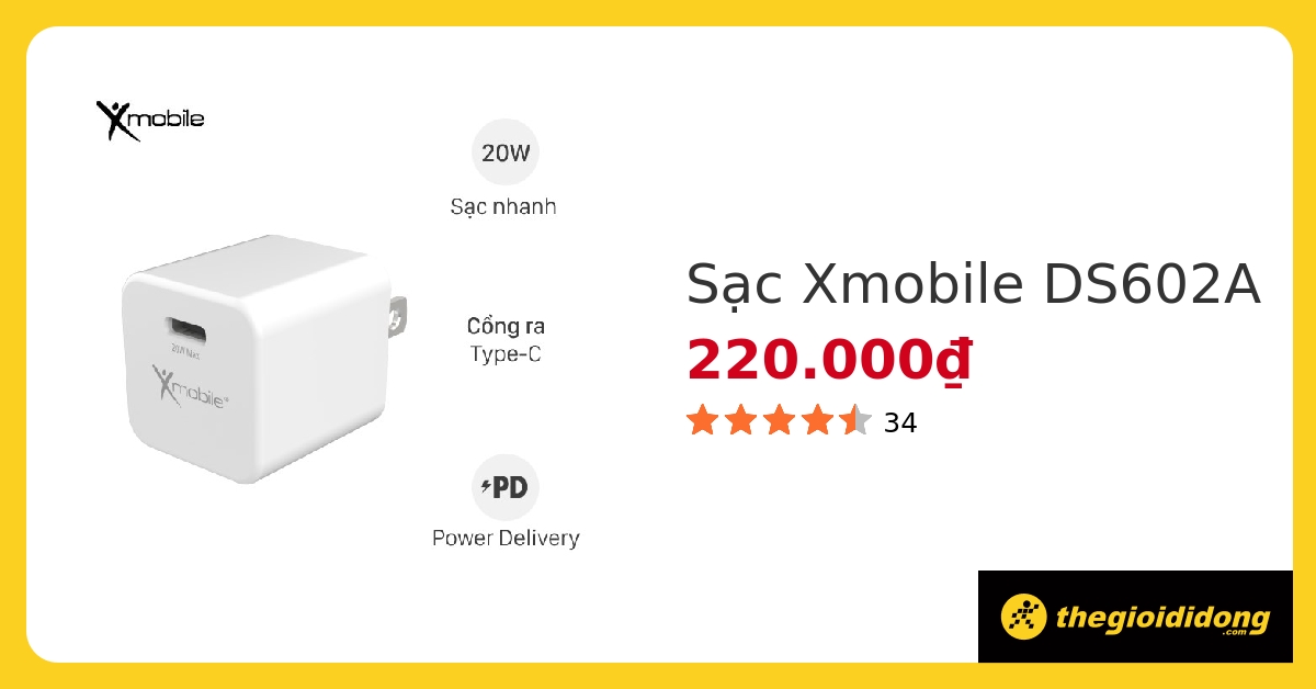 Adapter Sạc Type C PD 20W Xmobile DS602A hover