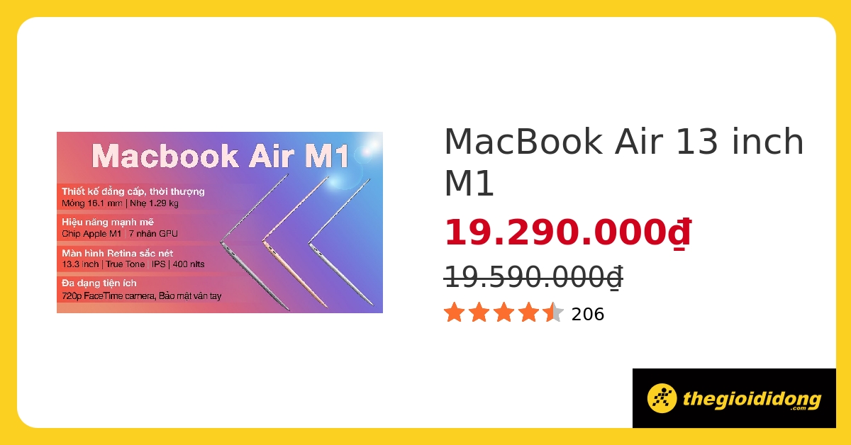 Laptop Apple MacBook Air 13 inch M1 2020 8-core CPU/8GB/256GB/7-core GPU hover