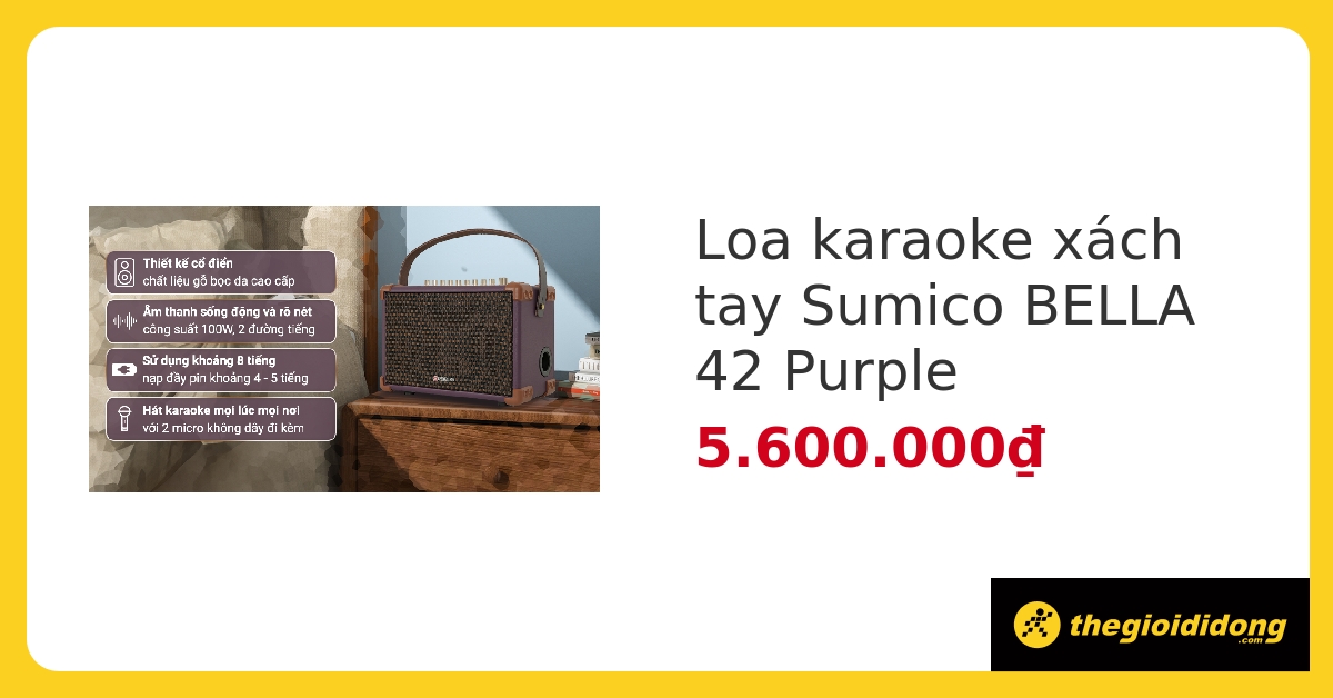 Loa karaoke xách tay Sumico BELLA 42 Purple 100W hover
