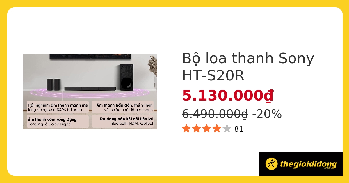 Bộ loa thanh Sony HT-S20R 400W hover