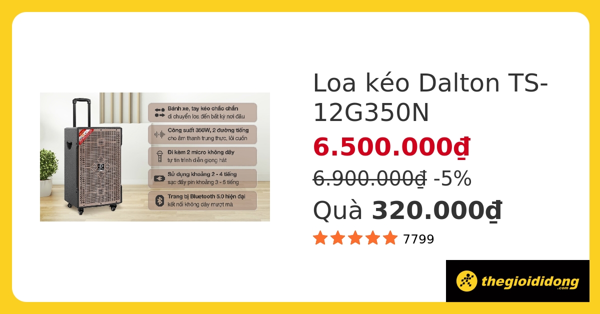 Loa kéo karaoke Dalton TS-12G350N 350W hover