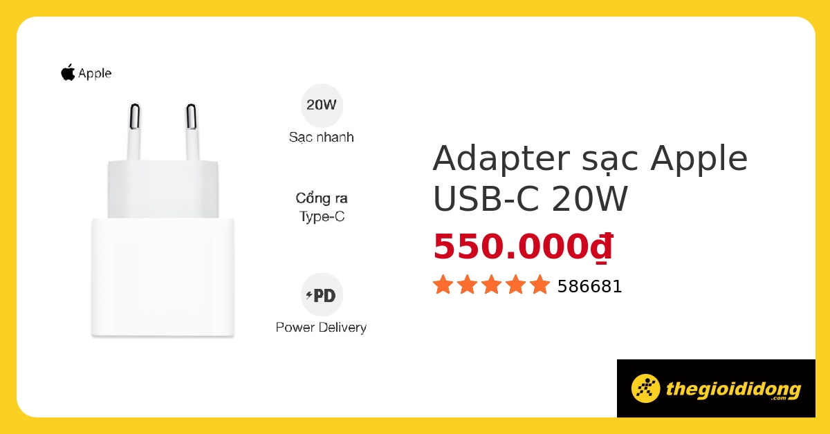 Adapter Sạc Type C 20W dùng cho iPhone/iPad Apple MHJE3 Trắng