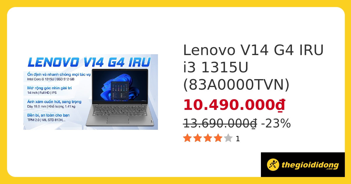 Laptop Lenovo V14 G4 IRU i3 1315U/8GB/512GB/Win11 (83A0000TVN) hover