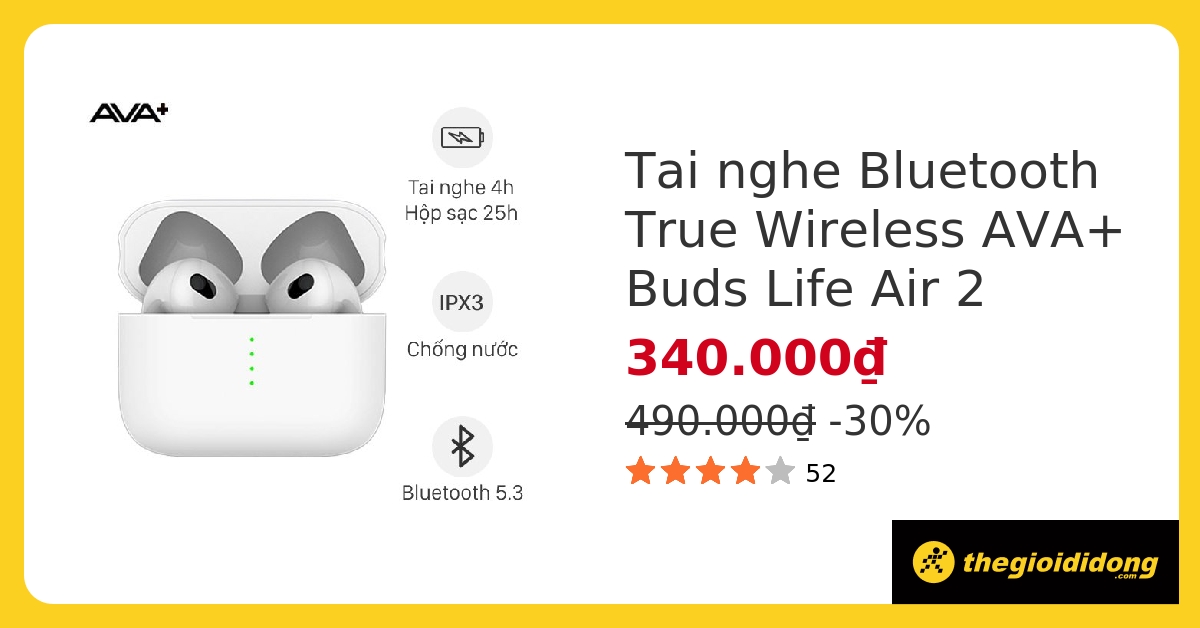 Tai nghe Bluetooth True Wireless AVA+ Buds Life Air 2 hover