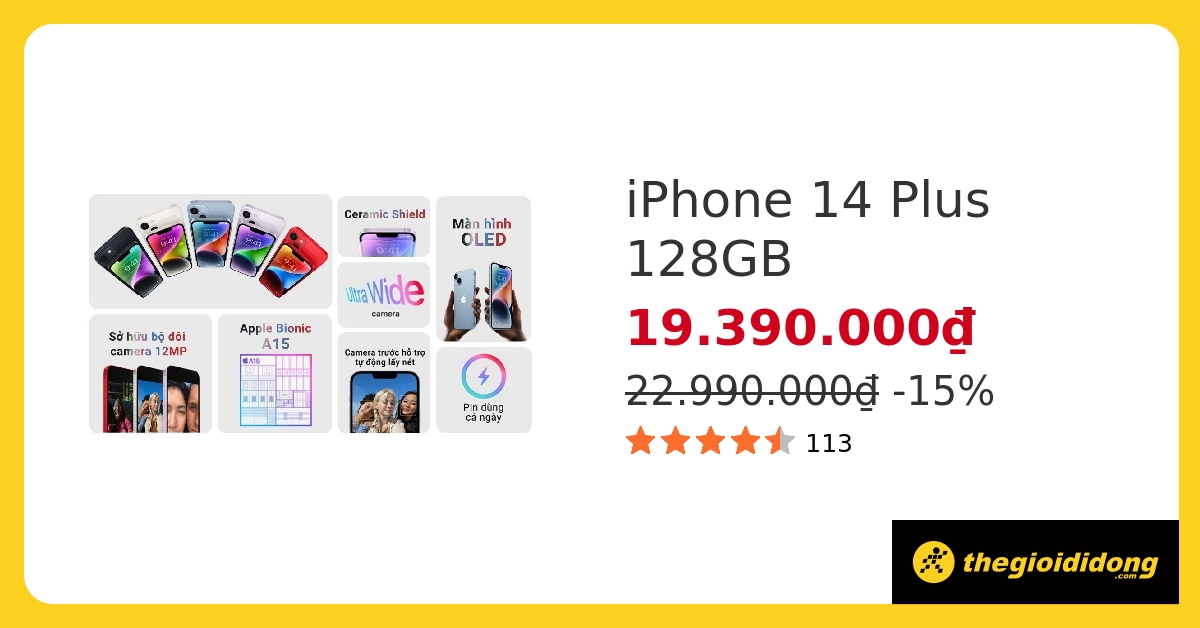 iPhone 14 Plus giá rẻ nhất, Pin 4325, Màn hình 6.7