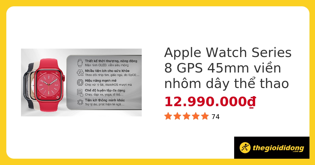 Apple Watch Series 8 GPS 45mm chính hãng, giá tốt, trả góp 0%