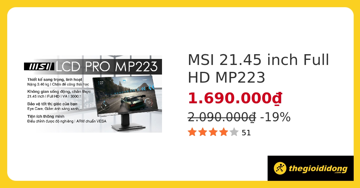 Msi - Ecran PC MSI PRO MP223 21.45 Full HD Noir - Moniteur PC - Rue du  Commerce