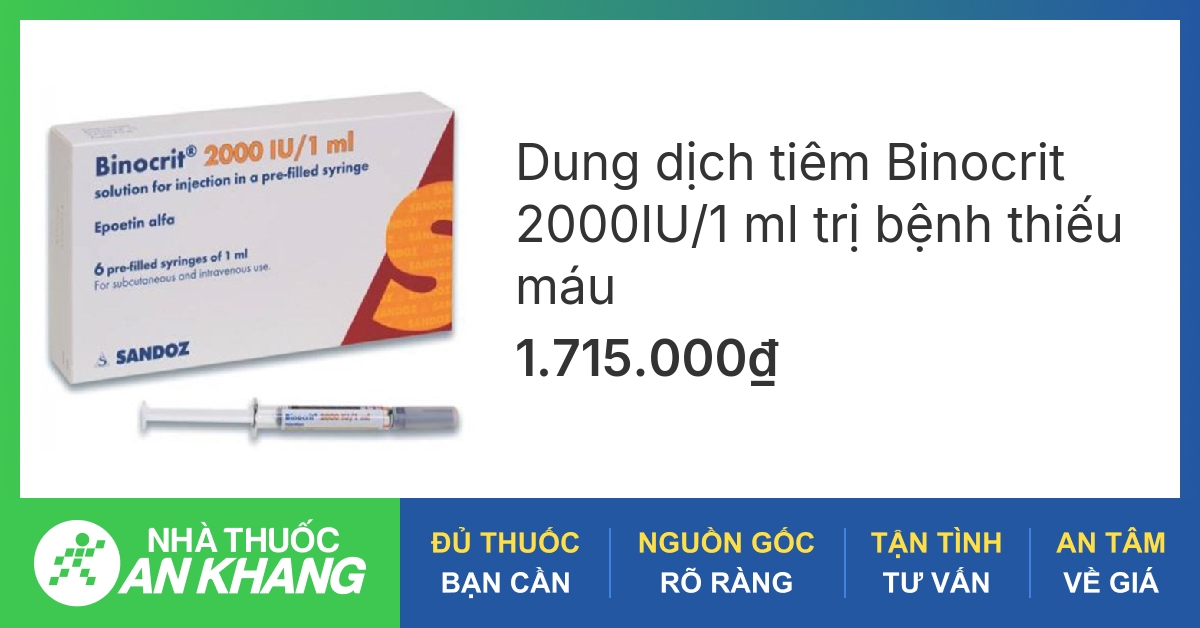Dung dịch tiêm Binocrit 2000IU/1 ml trị bệnh thiếu máu (6 bơm tiêm x ...