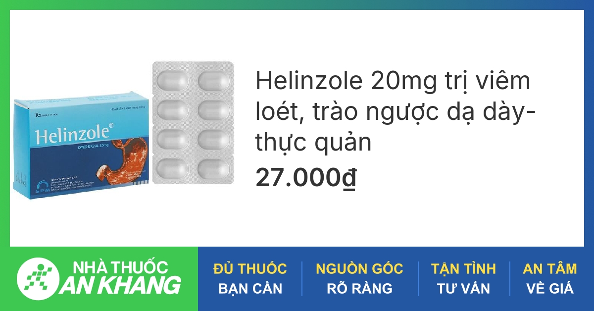 Helinzole 20mg trị viêm loét, trào ngược dạ dày-thực quản (3 vỉ x ...