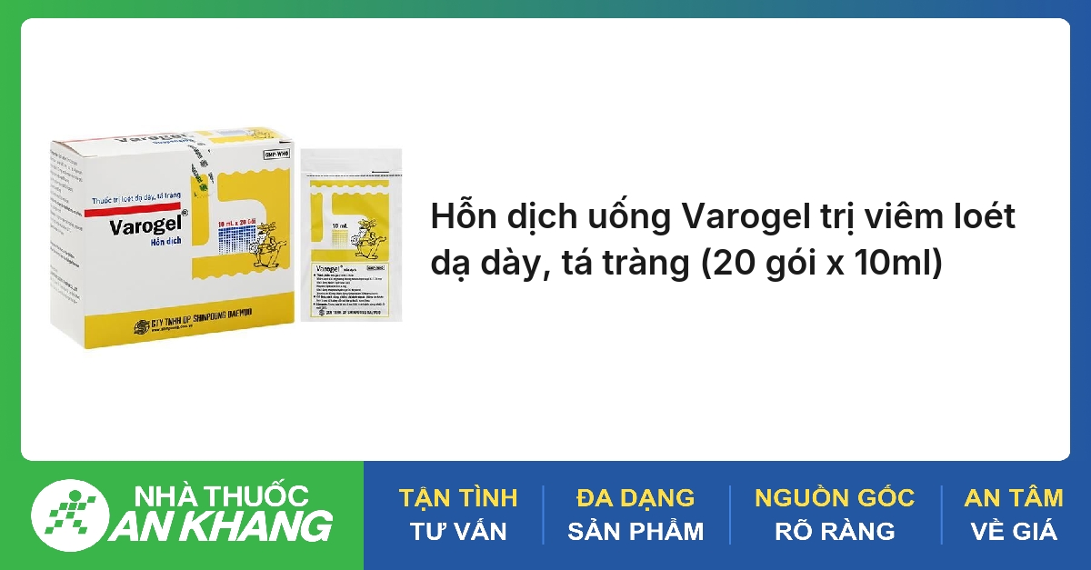 Hỗn dịch uống Varogel trị viêm loét dạ dày, tá tràng (20 gói x 10ml)