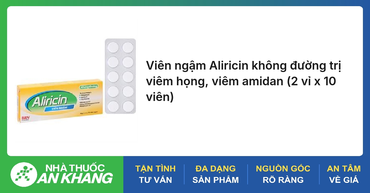 Viên ngậm Aliricin không đường trị viêm họng, viêm amidan (2 vỉ x 10 viên)