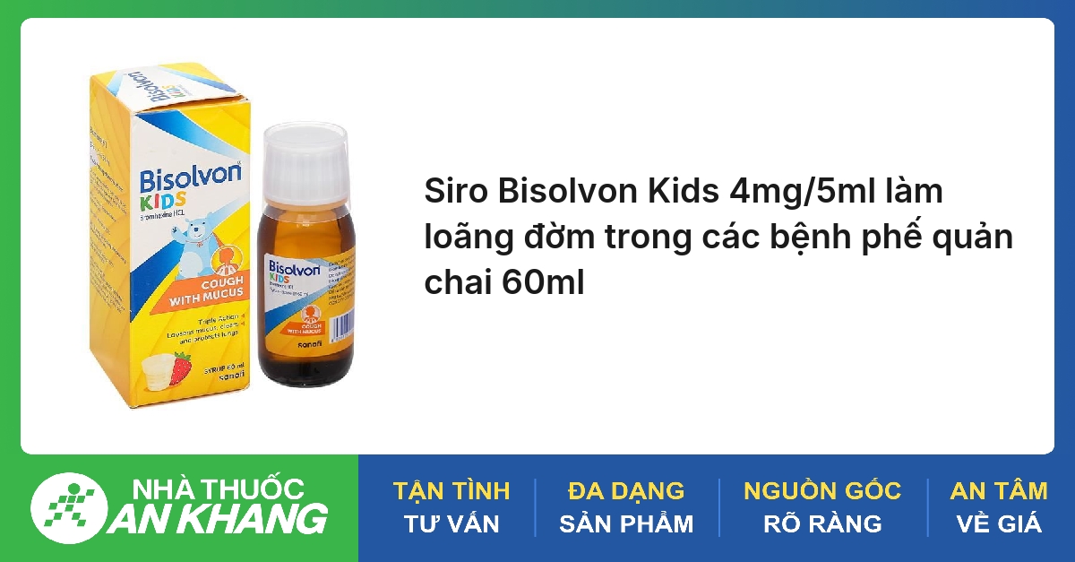 Siro Bisolvon Kids 4mg/5ml làm loãng đờm trong các bệnh phế quản chai 60ml