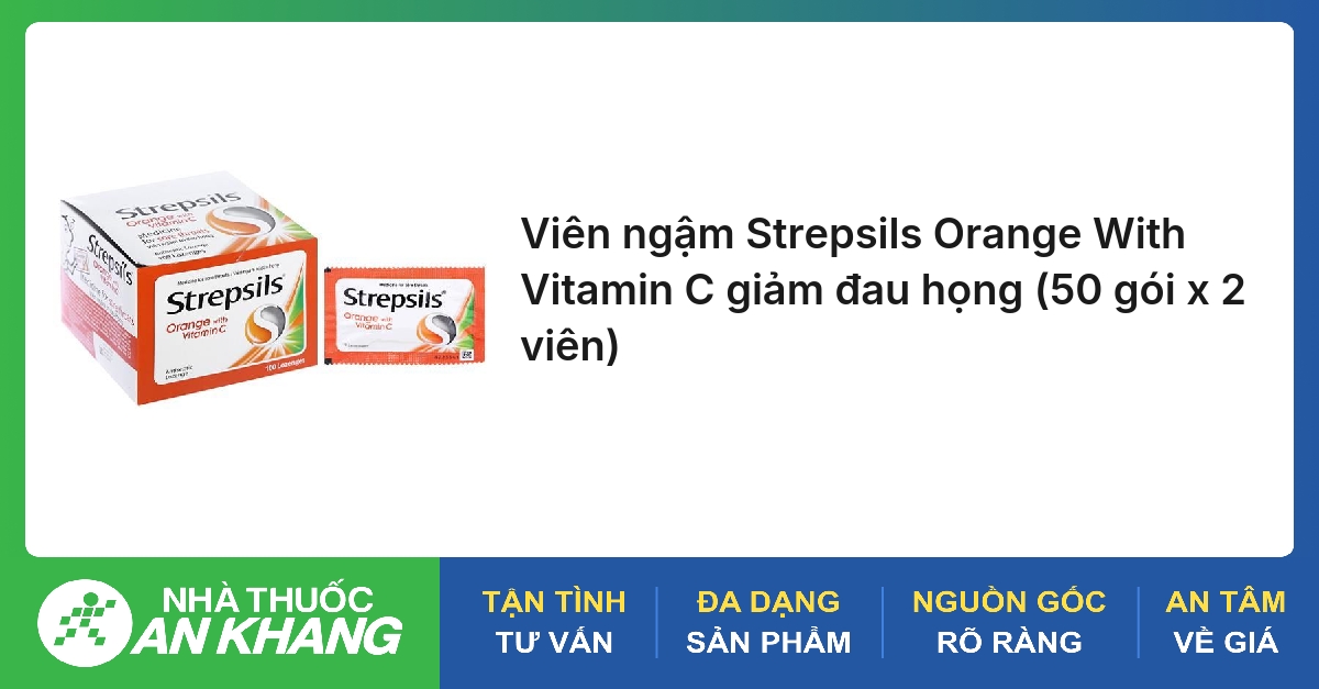 Viên ngậm Strepsils Orange & Vita C trị đau họng (50 gói x 2 viên)