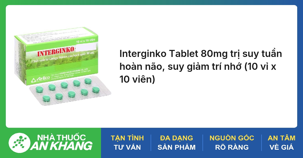 Interginko Tablet 80mg trị suy tuần hoàn não, suy giảm trí nhớ (10 vỉ x 10 viên)