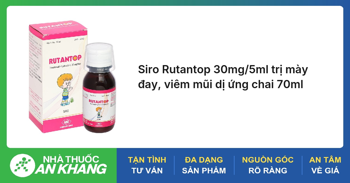 Siro Rutantop 30mg/5ml trị mày đay, viêm mũi dị ứng chai 70ml