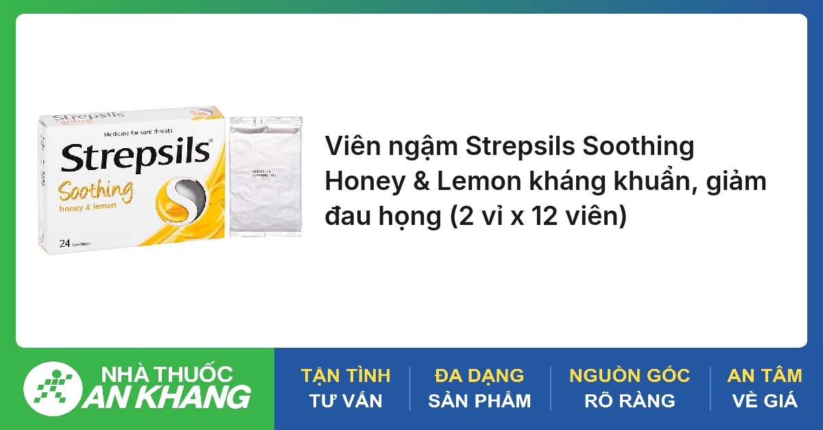 Viên ngậm Strepsils Soothing Honey & Lemon kháng khuẩn, giảm đau họng (2 vỉ x 12 viên)