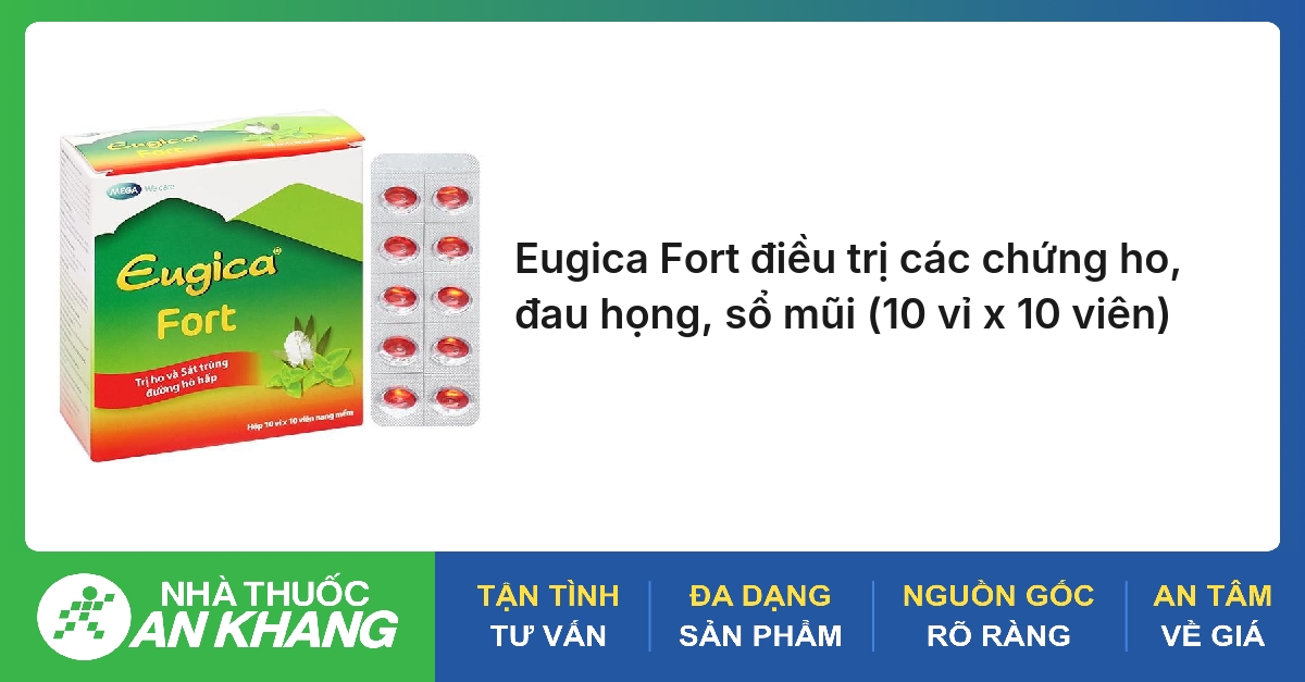 Eugica Fort điều trị các chứng ho, đau họng, sổ mũi (10 vỉ x 10 viên)