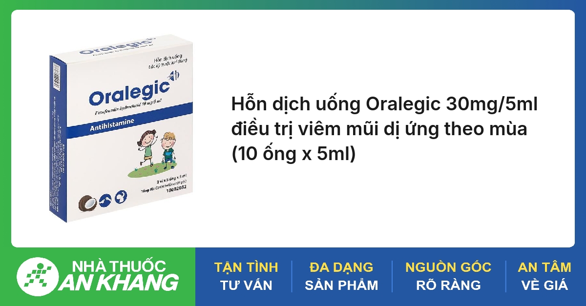Hỗn dịch uống Oralegic 30mg/5ml điều trị viêm mũi dị ứng theo mùa (10 ống x 5ml)