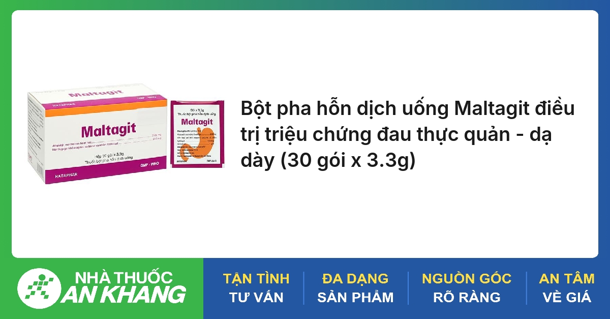 Bột pha hỗn dịch uống Maltagit điều trị triệu chứng đau thực quản - dạ dày (30 gói x 3.3g)